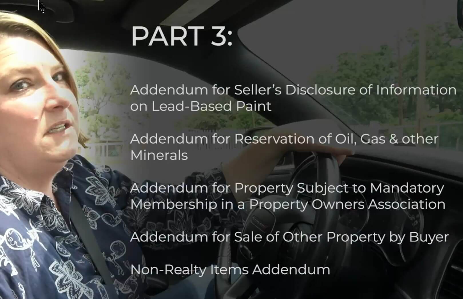 Michelle Stuart explaining TREC Addendums in Part 3 of the video series