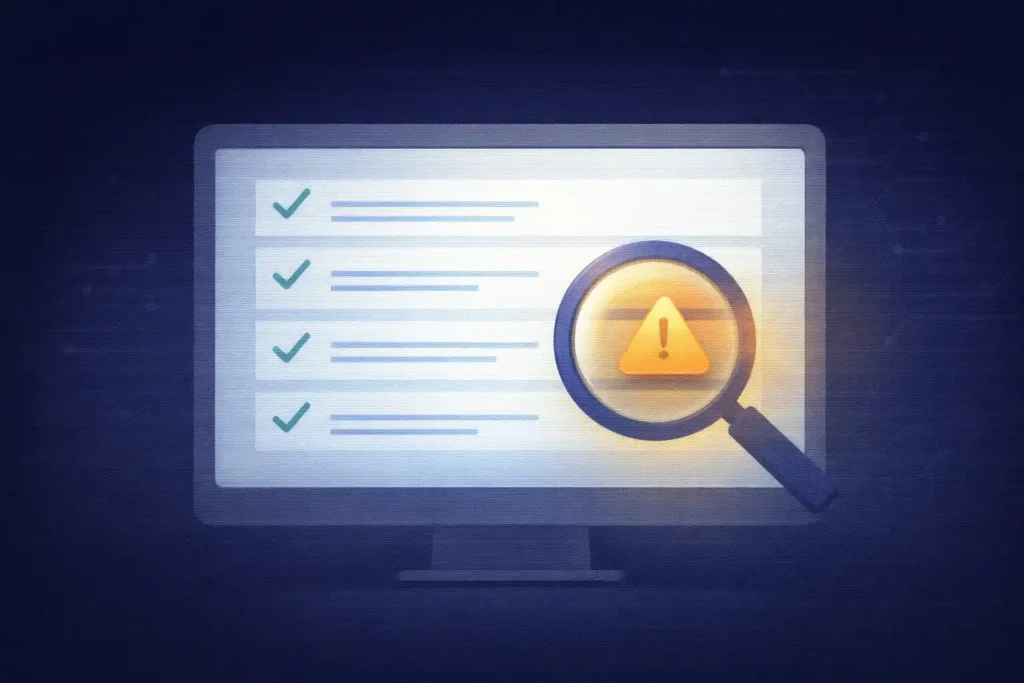 TREC transcript screen showing missing CE credits with magnifying glass and warning icon