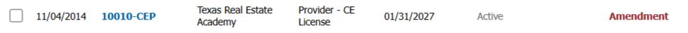 TREA active CE provider record in the Records list